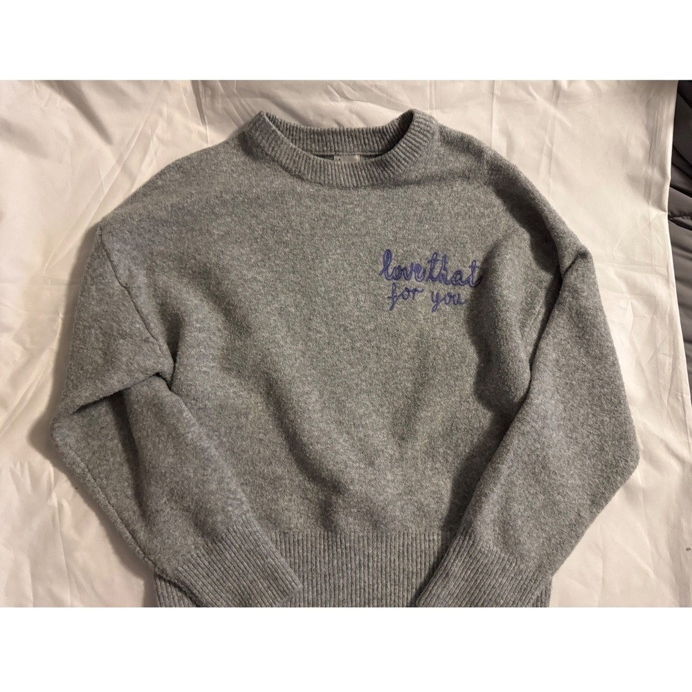 A New Day Gray Love That For You Embroidered Crewneck Sweater Large